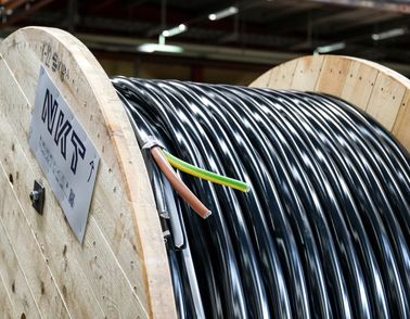 wooden cable drum in production hall