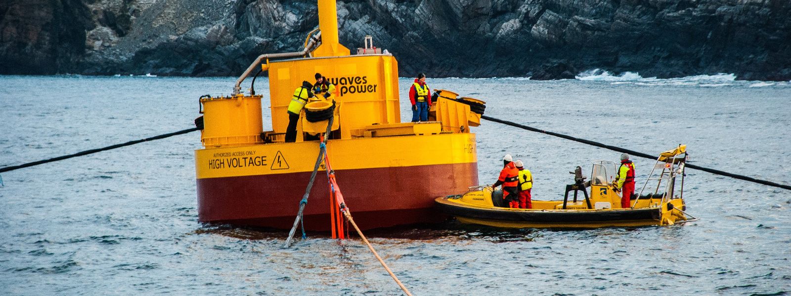 Dynamic cable being installed offshore on wave energy converters